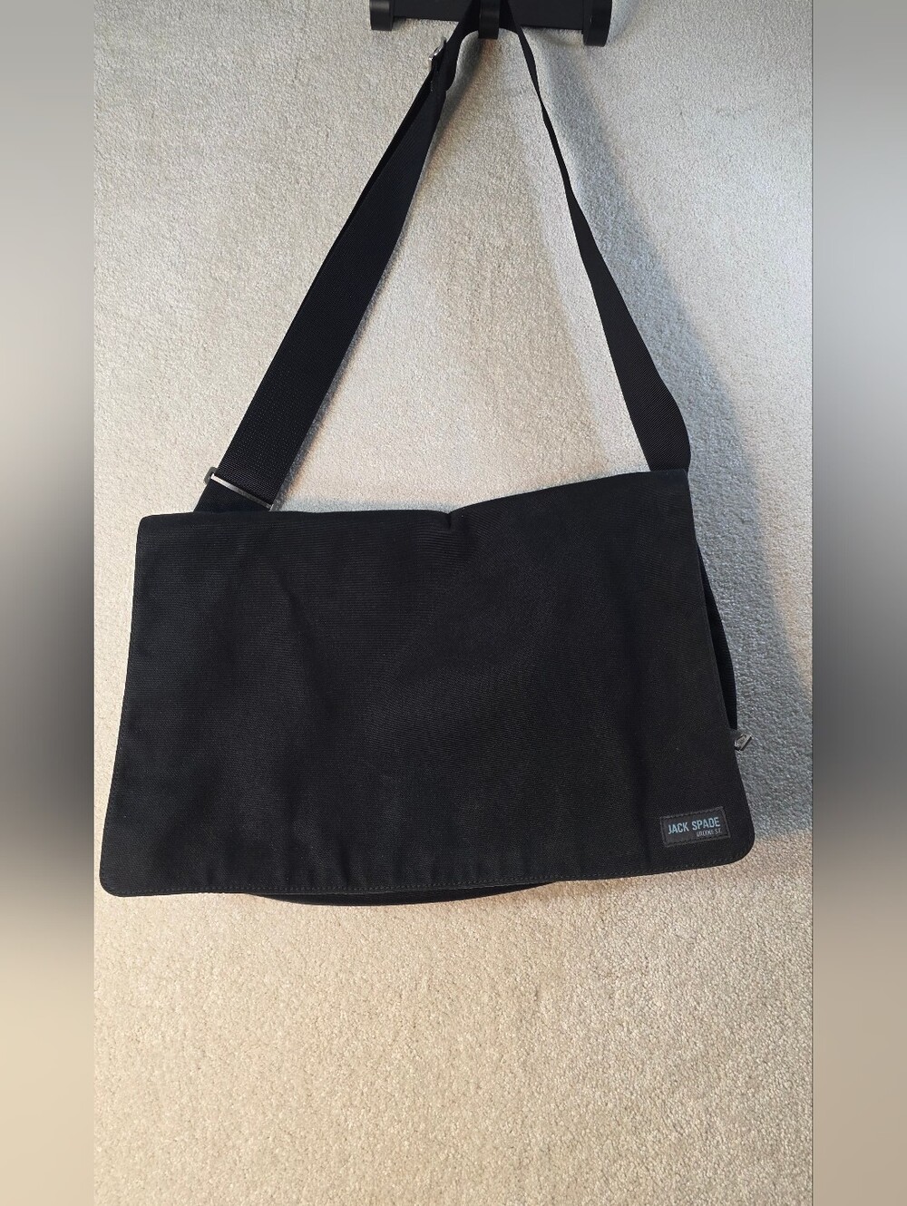 Jack Spade Green St. Black Canvas Messenger Bag Travel School Crossbody Laptop